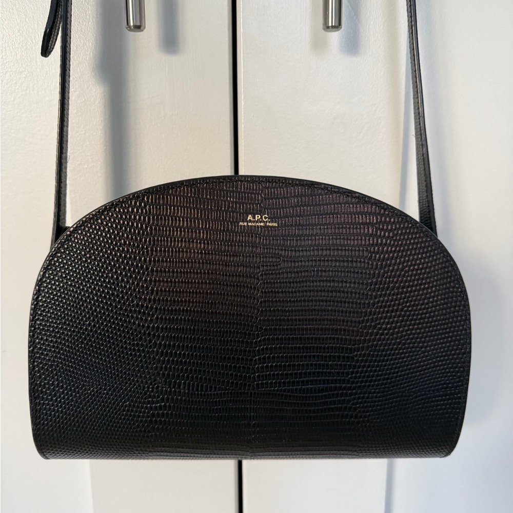A.P.C. Black Lizard-Embossed Half-Moon Crossbody Bag